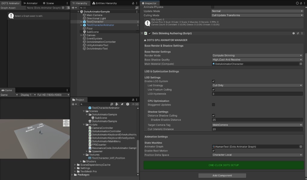 DOTS Animator Unity inspector settings for culling and optimization